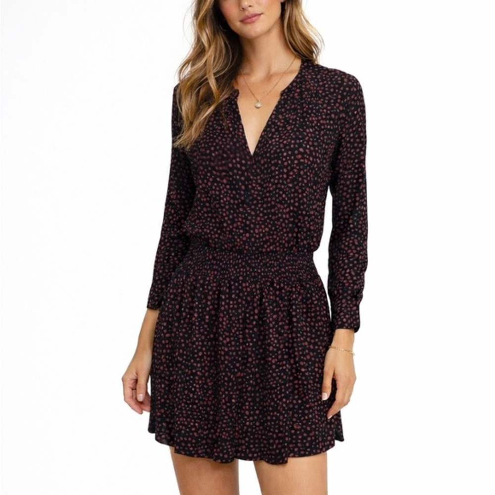 RAILS Jasmine Mini Dress Heart Print Black Red Women's Size XS Smocked Waist